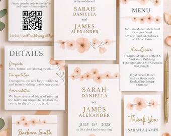 Editable Elegant Wedding Invitation Suite Template | Instant PDF Download, Canva Custom Printable Ceremony Set