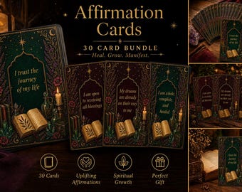 Affirmation Cards Printable, 30 Dark Academia Mystical Cards PDF,  Bookish Tarot Card Aesthetics, Daily Affirmations Digital Download,