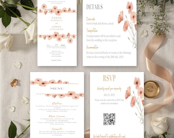Wedding Invitation Suite Template Printable, Editable Canva Wedding Suite, 10 Piece Ceremony Stationery Set, Instant Download PDF Bundle