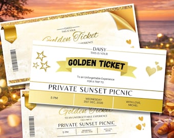 Golden Ticket Editable Template, Surprise Gift Voucher, Romantic Date Night Gift, Birthday Surprise, Printable Canva Ticket