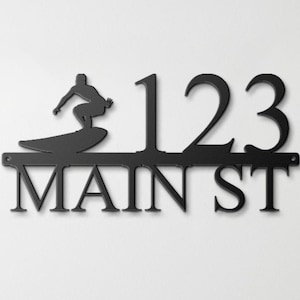 Custom Surfer Address Sign - Personalized Metal Wall Art