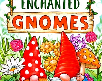 Bold & Easy Pages, Digital Coloring Pages, Instant PDF Download Enchanted Gnomes: Kawaii Coloring Book for the Holidays by Coco Wyo 16 pages