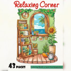 Relaxing Corner: Cute Relaxation Coloring Book by Coco Wyo Instant Digital Download Fun Relaxation PDF Book 43 Coloring Pages