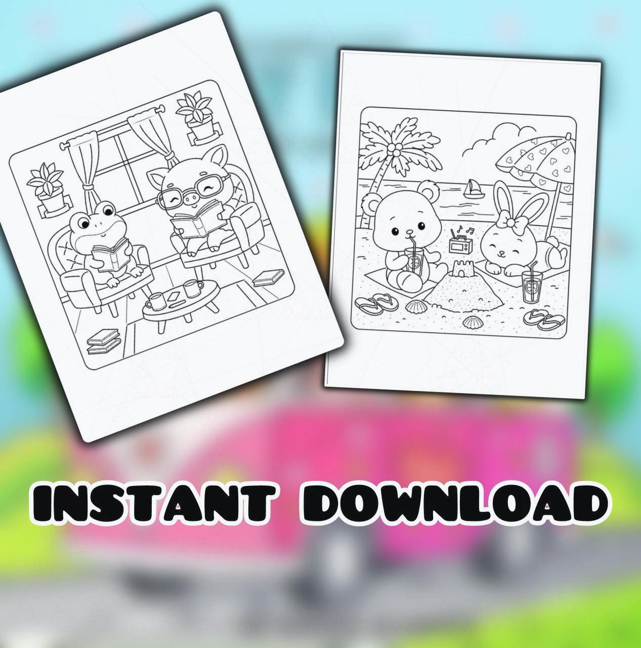 Cuddly Friends Coloring Pages: Super Cute Animals Characters in Cozy ...