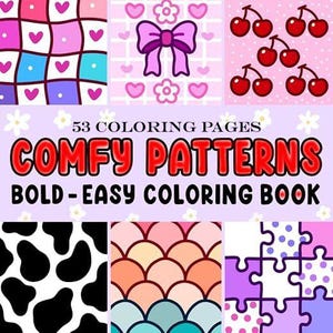 Comfy Patterns: Cute Relaxation Coloring Book by Coco Wyo Instant Digital Download Fun Relaxation PDF Book 53 Coloring Pages