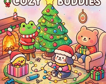コージーバディーズ：ココ・ワイオによるかわいいクリスマスリラクゼーションぬり絵本。インスタントデジタルダウンロード、楽しいリラクゼーションPDFブック、44ページのぬり絵