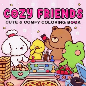 Cozy Friends: Niedliches Entspannungs-Malbuch von Coco Wyo Sofortiger digitaler Download Spaß Entspannung PDF-Buch 8 Malseiten