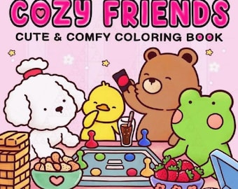 Cozy Friends: Cute Relaxation Coloring Book by Coco Wyo Instant Digital Download Fun Relaxation PDF Book 8 Coloring Pages