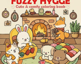 ファジー ヒュッゲ: ココ ワイオによるかわいいリラクゼーションぬり絵本 インスタント デジタル ダウンロード 楽しいリラクゼーション PDF ブック 6 ページのぬり絵