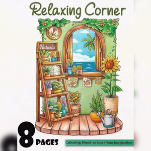 Relaxing Corner: Cute Relaxation Coloring Book by Coco Wyo Instant Digital Download Fun Relaxation PDF Book 8 Coloring Pages