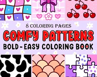 Comfy Patterns: Cute Relaxation Coloring Book by Coco Wyo Instant Digital Download Fun Relaxation PDF Book 8 Coloring Pages