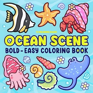 CoCo Wyo Ocean Scene Coloring Book PDF – 12 Printable Pages for Kids & Adults, Instant Digital Download, Bold and Easy Coloring Book