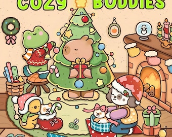 Cozy Buddies: Cute Christmas Relaxation Coloring Book by Coco Wyo Instant Digital Download Fun Relaxation PDF Book 40 Coloring Pages