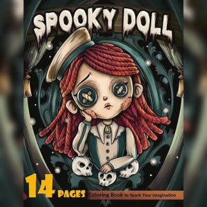 Bold & Easy Pages, Digital Coloring Pages, Instant PDF Download Spooky Doll: Kawaii and Horror Coloring Book for the Holidays by Coco Wyo