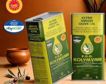 Kolymvari g.U. Natives Olivenöl Extra | 2x 1L Mini-Kanister | Kalt extrahiert auf Kreta | Niedrige Säure | Premiumqualität | KoroneikiOliven