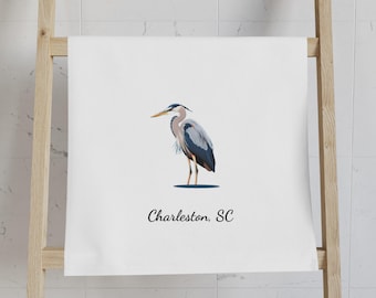 Personalized Charleston SC Blue Heron Hand Towel: Custom Text