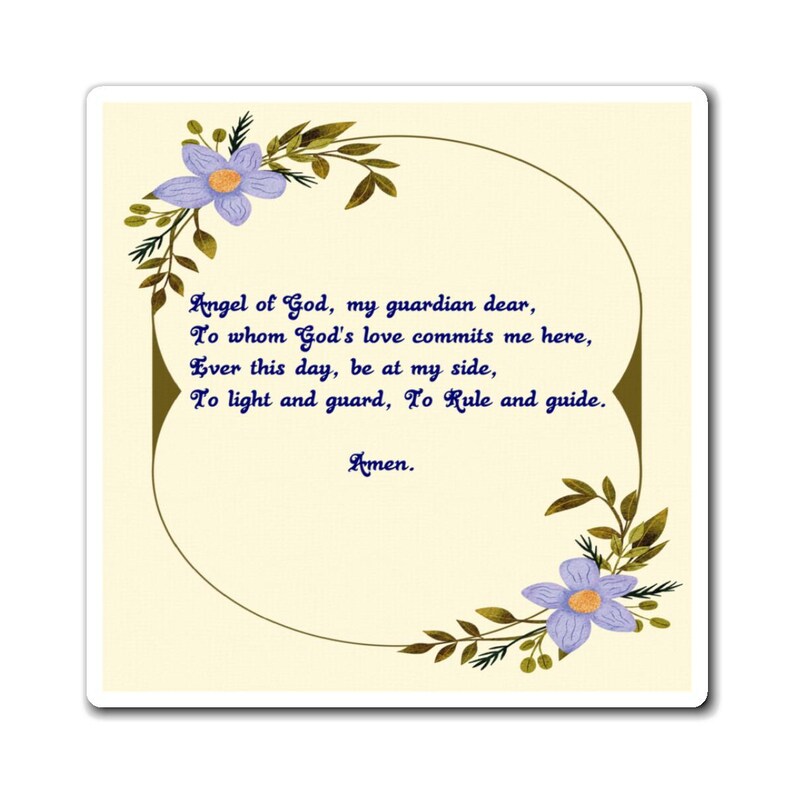 Angel of God Prayer Magnet | Floral Guardian Blessing (matte Finish ...