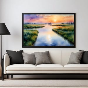 Lowcountry Marsh Sunrise – Coastal Digital Wall Art, Charleston SC Landscape Print, watercolorart