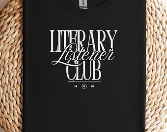 Camiseta do Clube do Ouvinte Literário, moletom para ouvinte de audiolivros, camiseta fofa para audiolivros, gola redonda do Clube do Audiolivro, presente para ouvinte de audiolivros
