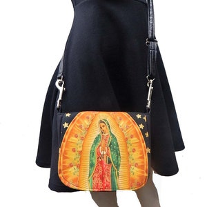 USA Handgefertigter Gürteltasche-Stil mit „Jungfrau Maria“-Muster, Schultertasche, Handtasche, Geldbörse, Schwarz, 2 STILE IN 1, Baumwolle, Neu