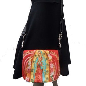 "USA Handgemachte Gürteltasche-Stil mit ""Jungfrau Maria"" Muster-Schultertasche-Handtaschen-Geldbeutel, Rot, 2 STYLES IN 1, Baumwolle, neu."