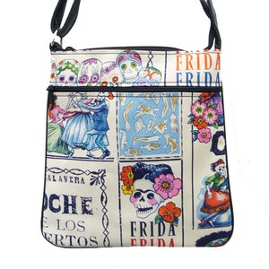 US HANDMADE Handbag Crossover Body Bag with &quot;Frida and Baile De Calaveras&quot; Gothic Pattern Shoulder Bag Handbag Purse, New