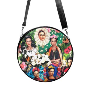 "US HANDMADE Großer Kreis Rucksack, Schultertasche, Crossbody Style mit ""FRIDA Multicolor"" Muster, Neu."