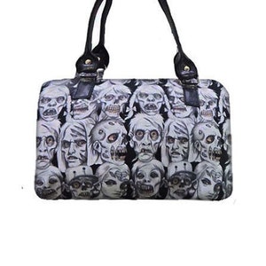 Us Handmade Handbag Doctor Bag with « Skins & Bones » Zombies Pattern Satchel Style, Cotton Fabric, Nouveau