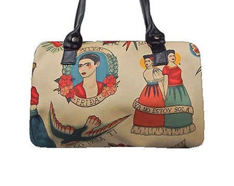 US Handmade Handbag Doctor Bag with "Frida, Todo Para Ti"  Pattern Satchel Style, Cotton Fabric, New