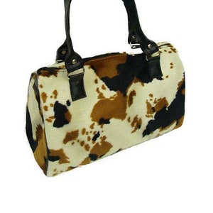 US Handmade Handbag Doctor Bag with Animal Print Cow Western Pattern Satchel Style, Cotton Fabric, New image 1