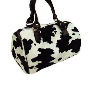 US Handmade Handbag Doctor Bag with "Cow Animal Print " Pattern Satchel Style Pattern, Cotton Fabric, New