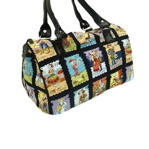 US Handmade Handbag Doctor Bag with Loteria Cartas Pattern Satchel Style, Cotton Fabric, New