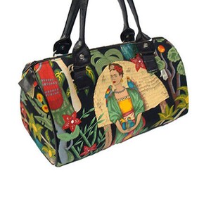 Sac à main américain Sac Doctor avec « Frida Kahlo 101 Monkey Pattern » Motif Satchel Style, Tissu coton, Nouveau