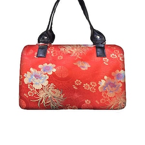 US Handbag Doctor Bag With &quot;Gold And Purple FLOWERS&quot; Pattern Satchel style Handbag Purse, New, Rare