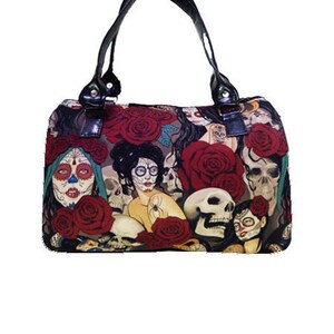 Sac de docteur de sac à main fait main des Etats-Unis avec le modèle de sacoche de modèle de « pin up de crânes de sucre », tissu de coton, nouveau