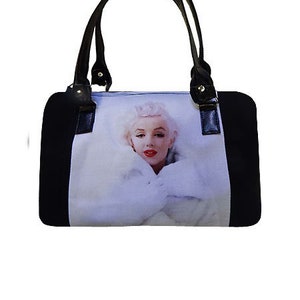 Sac de docteur de sac à main fait main des Etats-Unis avec le modèle brun de « Marilyn Monroe dans le manteau blanc », tissu de coton, nouveau