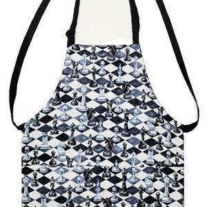 US HANDMADE Apron with &quot;Chess&quot; Pattern Cotton Fabric Reversible Apron &quot;2 IN 1 Apron&quot;