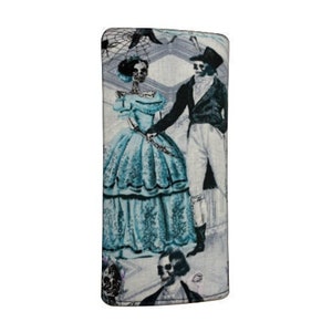 US HANDMADE « VICTORIAN Skeleton Dancing 2 » Tissu de coton portefeuille pliant pour femmes, nouveau, rare