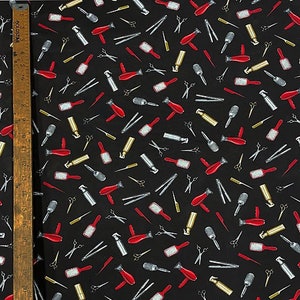 TOSSED HAIR TOOLS Pattern Cotton Fabric 18&quot; X 44&quot; -  New and Rare  half a yard