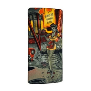 US HANDMADE « ZOMBIES Drive-In » Tissu de coton portefeuille pliant pour femmes, neuf, rare