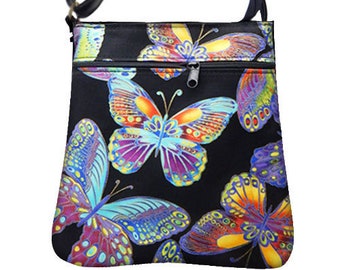 US HANDMADE Handbag Crossover Body Bag with "Colorful Butterflies" Pattern Shoulder Bag Handbag Purse, New