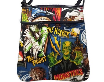 Handmade Monster Horror Crossover Body Bag: Halloween Shoulder Purse
