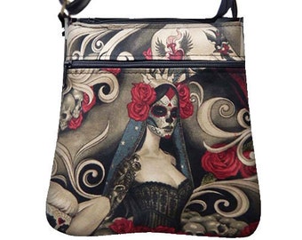 US HANDMADE Handbag Crossover Body Bag with &quot;Vintage Las Elegantes&quot; Pattern Shoulder Bag Handbag Purse, New