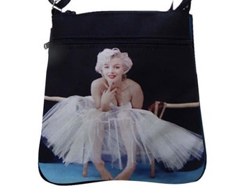 US HANDMADE Handbag Crossover Body Bag with "Marilyn Monroe White Dress" Pattern Shoulder Bag Handbag Purse, New