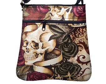 US HANDMADE Handbag Crossover Body Bag with &quot;Skulls Duggery&quot; Gothic Pattern Shoulder Bag Handbag Purse, New