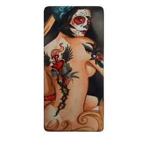 USA Handmade Bifold Woman Wallet con "LAS ELEGANTES" Calaveras Halloween Gothic Pin Up Girls Pattern, Nuevo, Raro