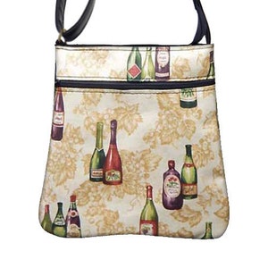 US HANDMADE Bolso Crossover Body Bag con "Botellas de vino" Patrón Bolso de hombro Bolso Bolso, Nuevo