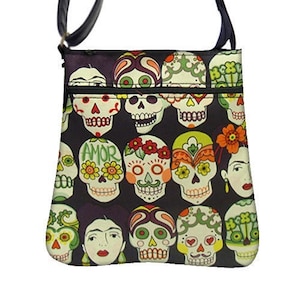 US HANDMADE Handbag Crossover Body Bag with Gotas De Amor Frida 50's Day of The Dead Pattern Shoulder Bag Handbag Purse, New image 1