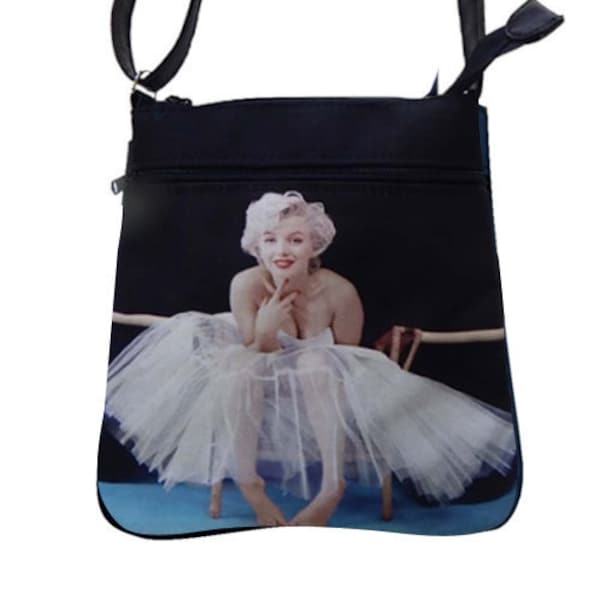 US HANDMADE Handbag Crossover Body Bag with "Marilyn Monroe White Dress" Pattern Shoulder Bag Handbag Purse, New