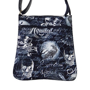 USA handmade Cross Overbody Bag "Spooky Skulls" Pattern Shoulder Bag With Adjustable Handles, Cotton Fabric, New